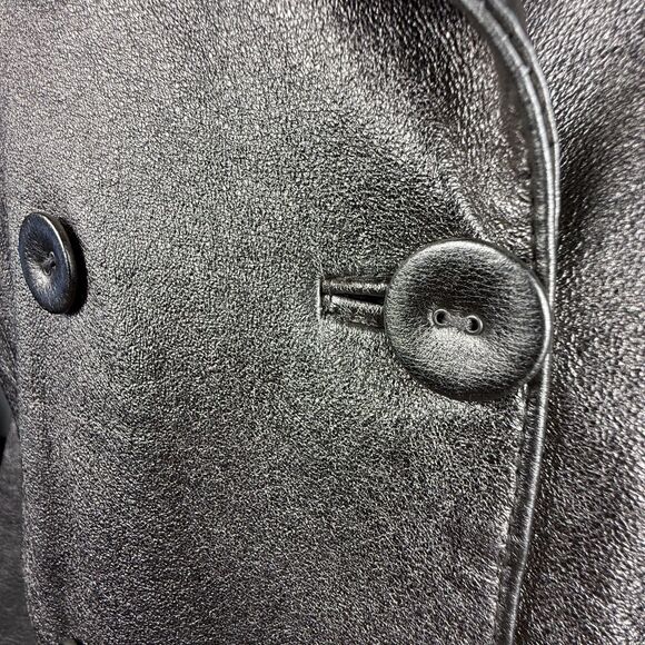 Vintage 80s 90s Spiegel Metallic Silver Cropped Double Breasted Leather Jacket - Picture 7 of 13